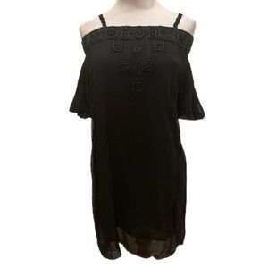 Gold Hawk Silk Square Applique Dress Beaded Black. Size Small